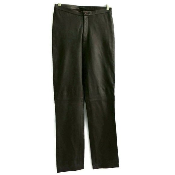 Swann Pants Leather Buttery Lined Flat Front Brown High Waist USA